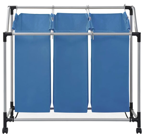 Laundry Sorter with 3 Bags Blue Steel