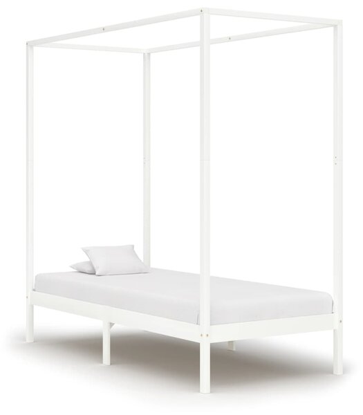 Canopy Bed Frame without Mattress White Solid Wood 100x200 cm