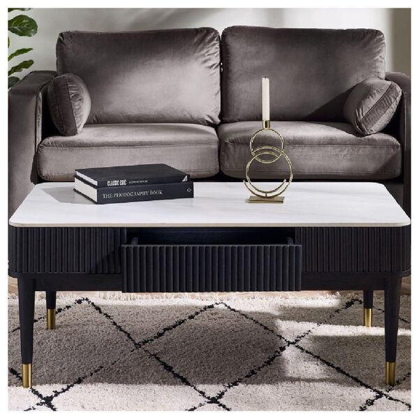 Laurel Stone Lamp Table With Drawer In White Marble Effect