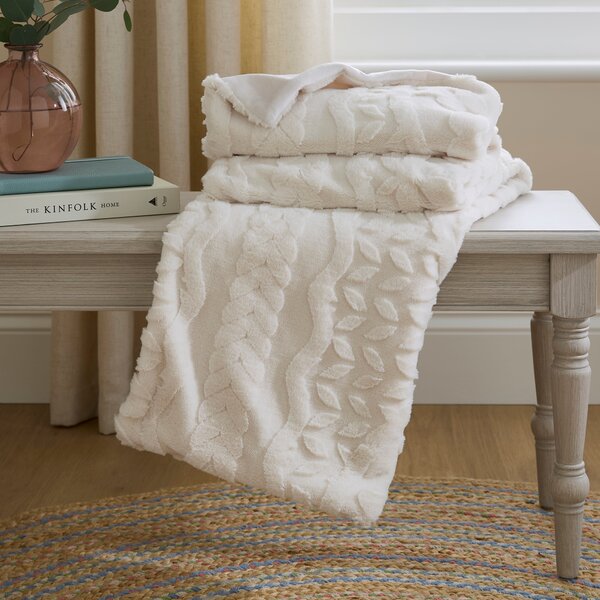 Floral Cut Fur Throw 130cm x 180cm White