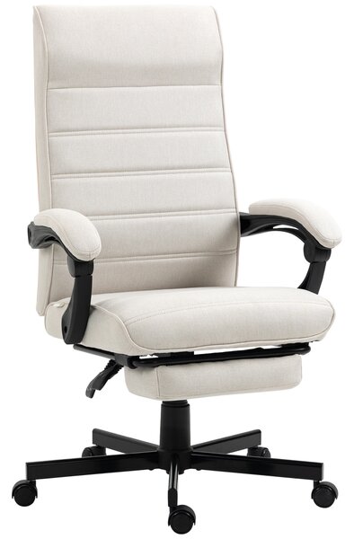 Vinsetto High-Back Home Office Chair, Linen Swivel Reclining Chair with Adjustable Height, Footrest and Padded Armrest for Living Room, Bedroom, Study, Cream White