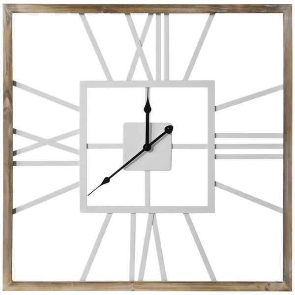 HOMCOM Silent Wall Clock, Vintage Design with Roman Numerals, 60cm Metal Wood, Non-Ticking for Living Room Kitchen, Distressed White