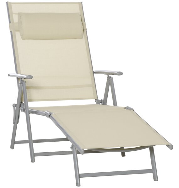 Outsunny Steel Fabric Outdoor Folding Chaise Lounge Chair Recliner with Portable Design & 7 Adjustable Backrest Positions - Beige
