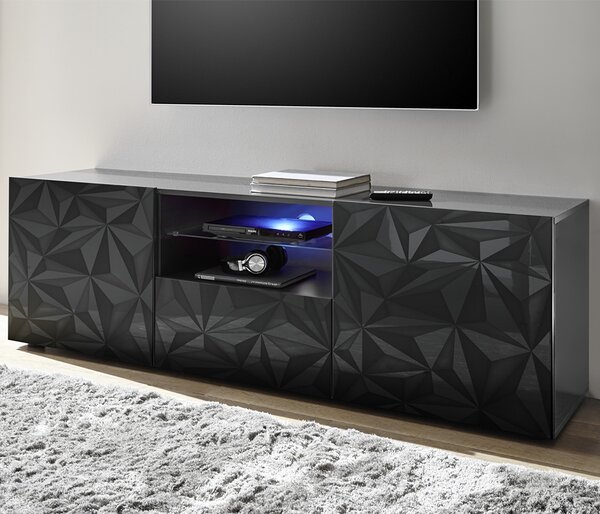 Arlon High Gloss TV Stand With 2 Doors 1 Drawer In Grey And LED