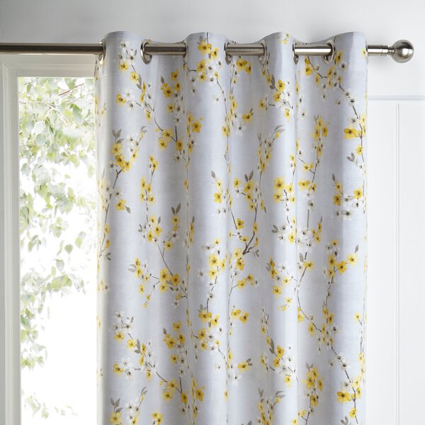 Alisha Yellow Blackout Eyelet Curtains Yellow, Blue and White