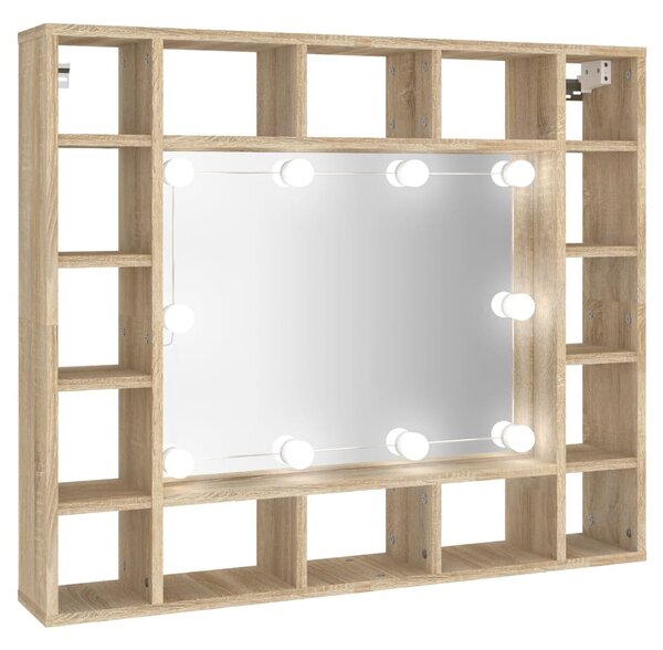 Mirror Cabinet with LED Sonoma Oak 91x15x76.5 cm