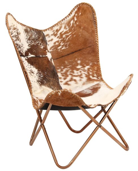 Butterfly Chair Brown and White Genuine Goat Leather