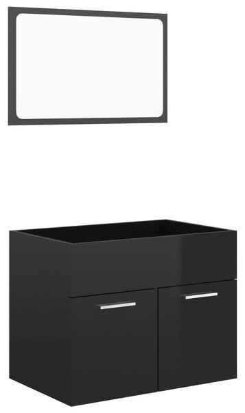 2 Piece Bathroom Furniture Set High Gloss Black Engineered Wood