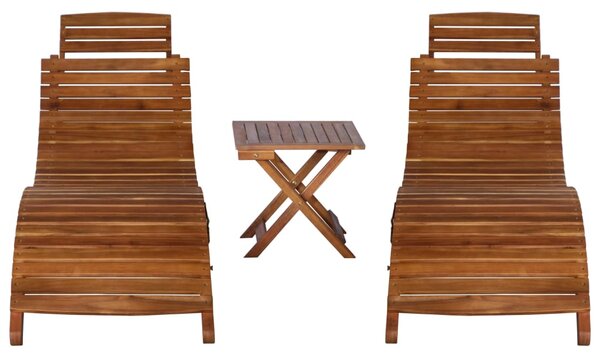 3 Piece Sunlounger with Tea Table Solid Acacia Wood