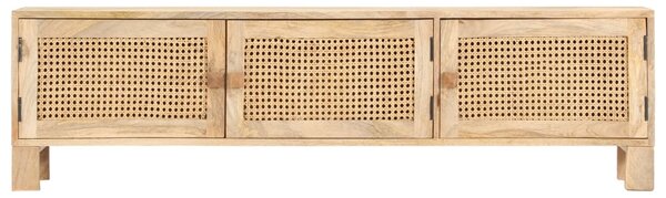 TV Cabinet 140x30x40 cm Solid Mango Wood and Natural Cane