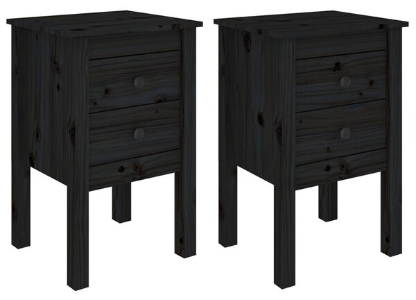 Bedside Cabinets 2 pcs Black 40x35x61.5 cm Solid Wood Pine