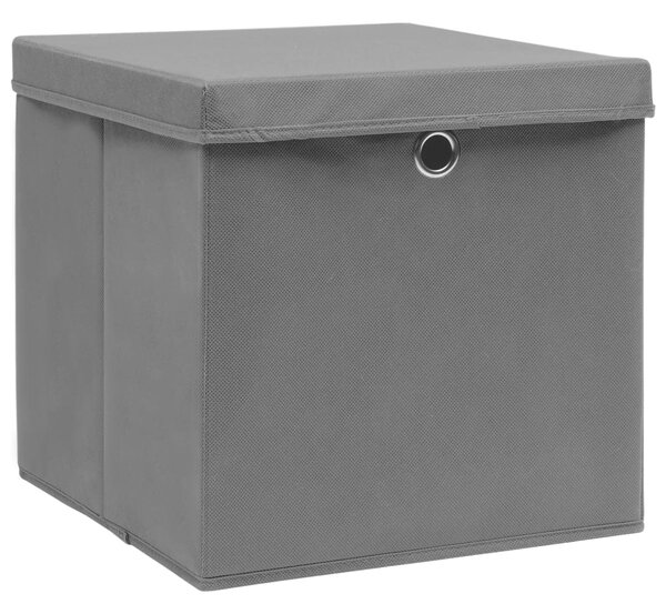 Storage Boxes with Lids 10 pcs Grey 32x32x32 cm Fabric