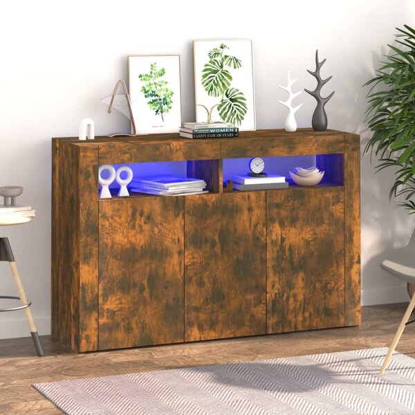 Sideboard with LED Lights Smoked Oak 115.5x30x75 cm