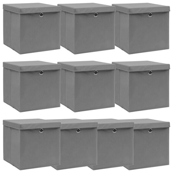 Storage Boxes with Lids 10 pcs Grey 32x32x32 cm Fabric