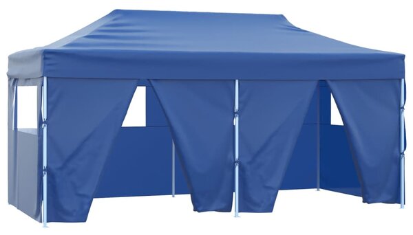 Professional Folding Party Tent with 4 Sidewalls 3x6 m Steel Blue