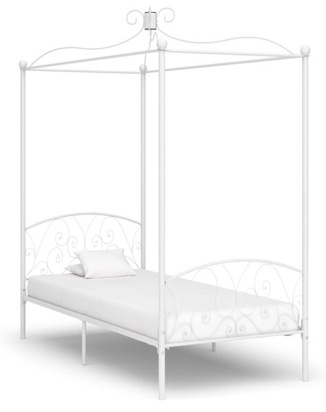 284468 Canopy Bed Frame without Mattress White Metal 90x200 cm