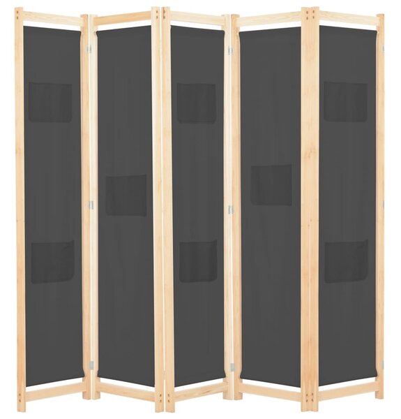 5-Panel Room Divider Grey 200x170x4 cm Fabric