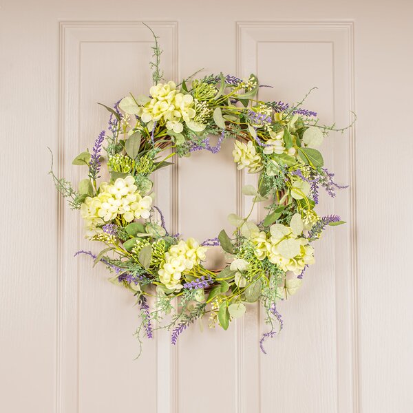 Artificial Eucalyptus Lavender and Hydrangea Wreath Purple