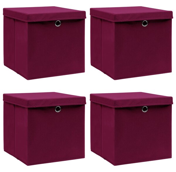 Storage Boxes with Lids 4 pcs Dark Red 32x32x32 cm Fabric