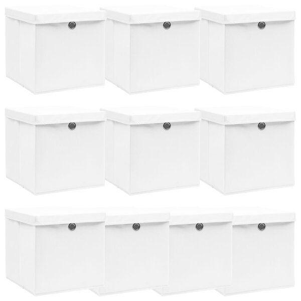 Storage Boxes with Lids 10 pcs White 32x32x32 cm Fabric