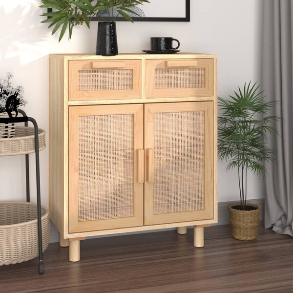 Sideboard Brown 60x30x75 cm Solid Wood Pine and Natural Rattan