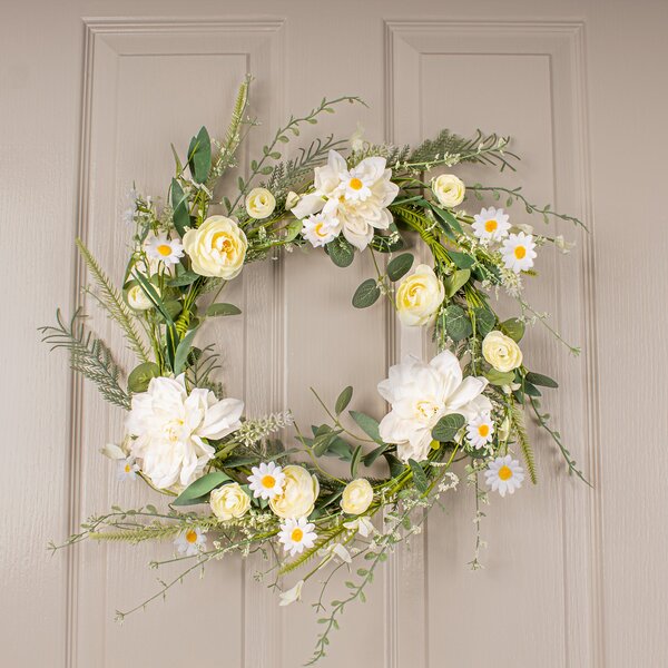 Artificial White Spring Florals Classic Wreath White