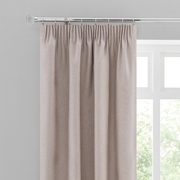 Luna Brushed Pebble Blackout Pencil Pleat Curtains Beige