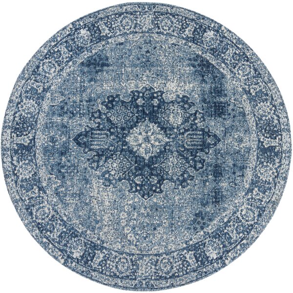 Mila Traditional Circle Rug Blue and White