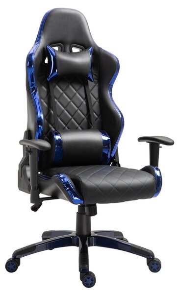 Vinsetto Holographic Stripe Gaming Chair Ergonomic Design PU Leather High Back 360° Swivel w/ 5 Wheels 2 Pillows Back Support Racing Chair Black&Blue