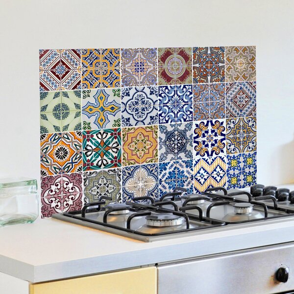 Azulejos Multicoloured Self Adhesive Kitchen Panel Green, Blue and Yellow