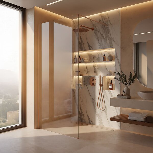 Shower screen Rea Flexi Transparent / Brush Copper 70