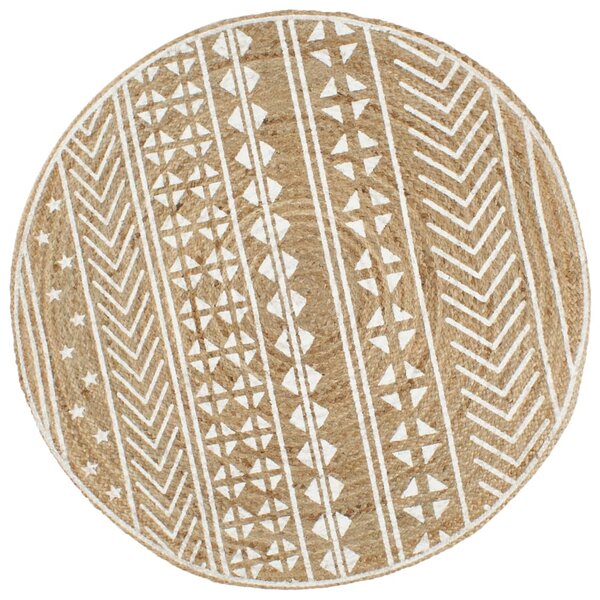 Handmade Rug Jute with White Print 120 cm