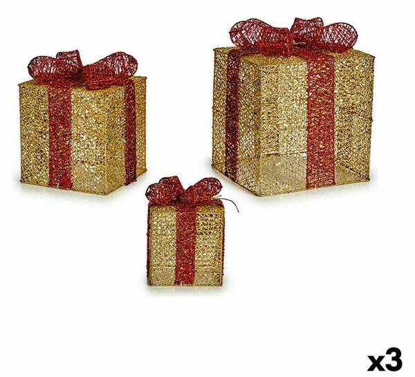 Christmas Decorations Set Metal Gift Box Red Golden (3 Units)