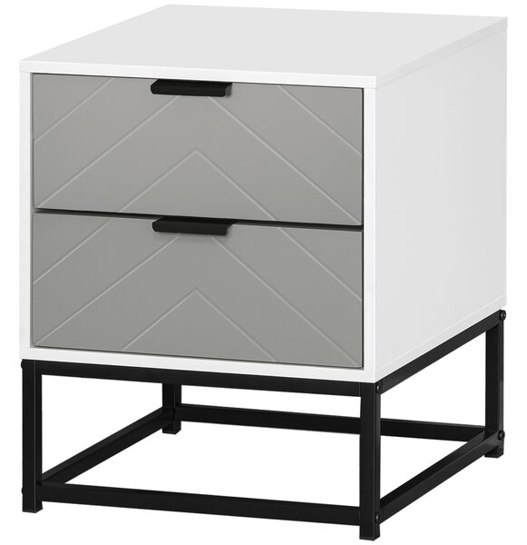 HOMCOM Bedside Cabinet, 2 Drawer Storage Unit with Unique Shape & Metal Base, Nightstand for Bedroom, Living Room, Study Room, Dorm Aosom UK
