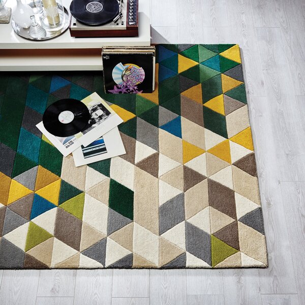 Green Illusion Geometric Prism Rug Green / Blue