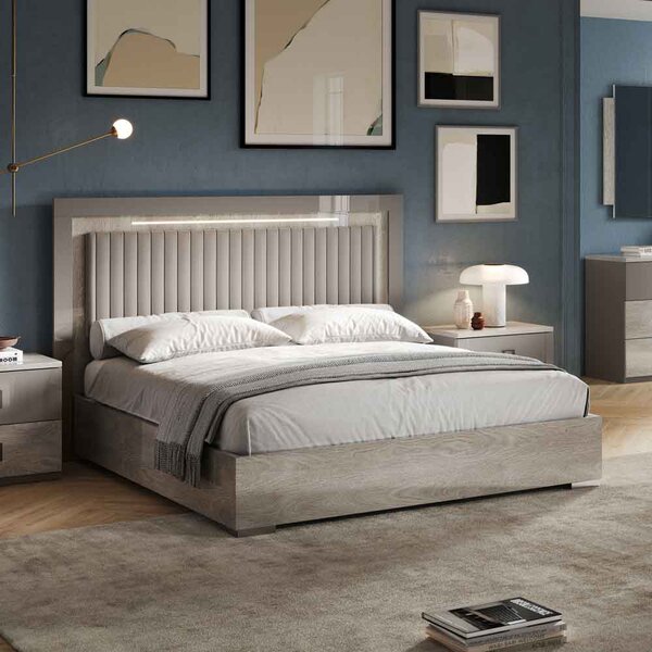 Lana High Gloss Ottoman Storage Double Bed in Grey and Oak