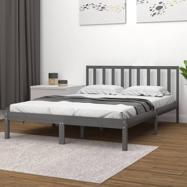 Bed Frame Grey Solid Wood Pine 120x190 cm 4FT Small Double