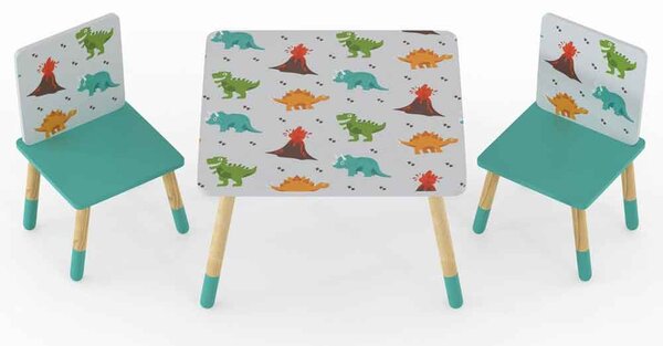 Dickson Wooden Dinosaur Pattern Table And 2 Chairs In Multicolour