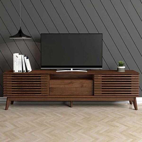 Ilford Wooden TV Stand With 2 Sliding Doors In Columbian Walnut