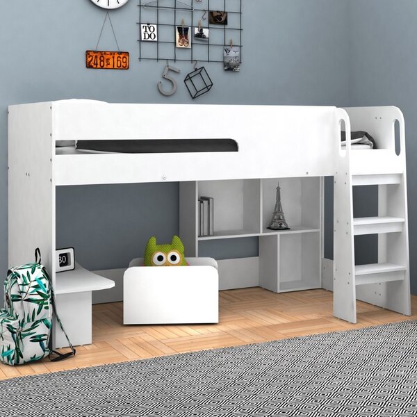 Karlstad Wooden Mid Sleeper With Bookcase In White