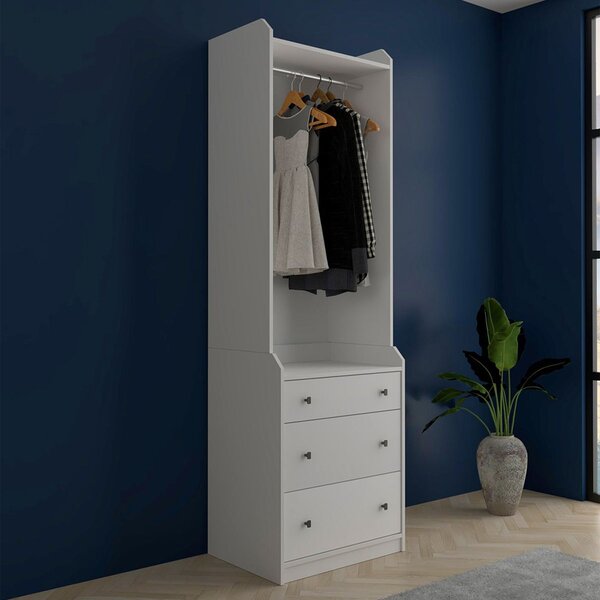 Karlstad Wooden Wardrobe With 3 Drawers In White