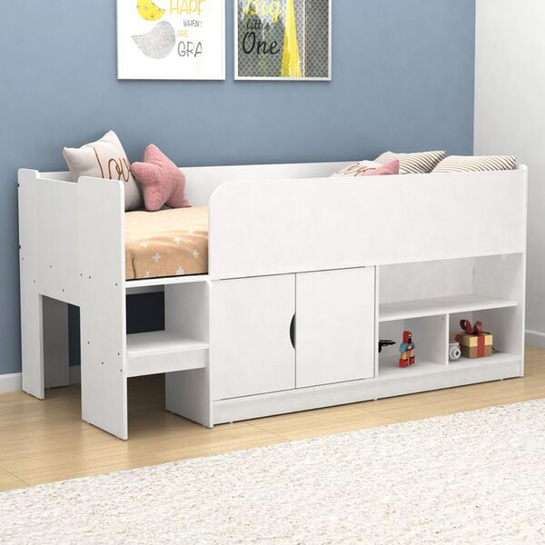 Karlstad Wooden Mid Sleeper With Cupboard In White