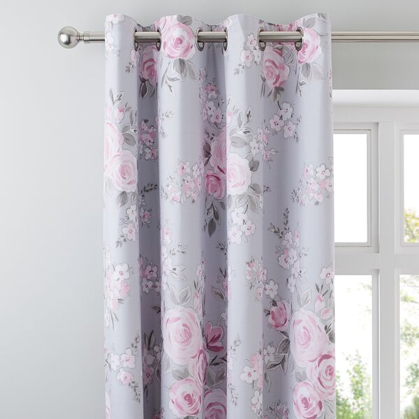 Rosemont Grey Blackout Eyelet Curtains Grey, Pink and White