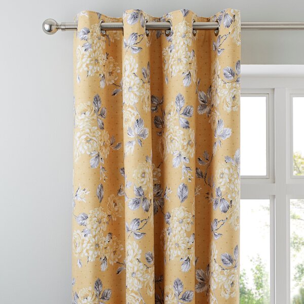 Ashbourne Ochre Blackout Eyelet Curtains Yellow, Grey and White