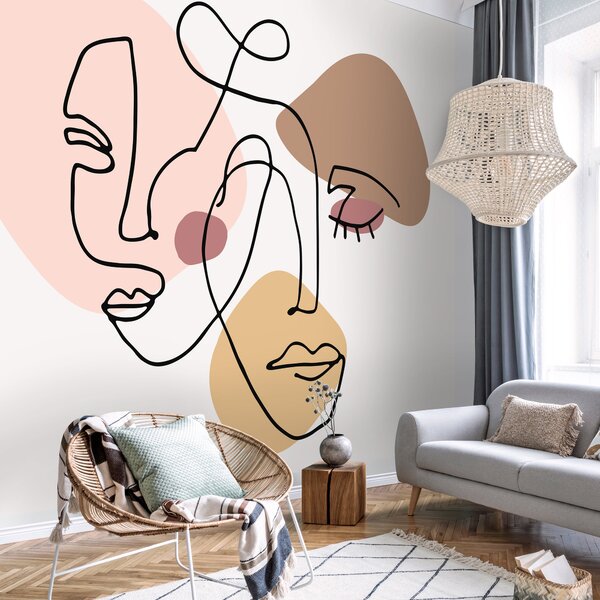 Abstract Faces Mural Pink/Brown/Black