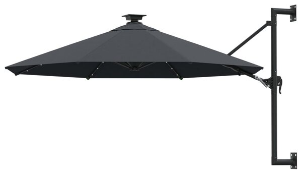 Wall-mounted Parasol with LEDs and Metal Pole 300 cm Anthracite