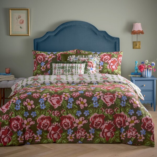 Feeoni Cottage Floral Duvet Cover Bedding Set Willow Green