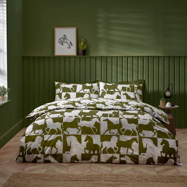 Herve Reversible Duvet Cover Bedding Set Olive