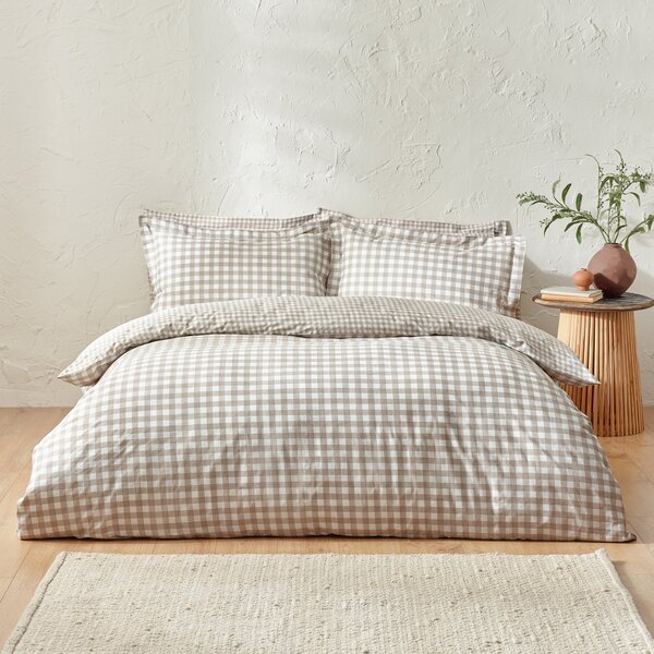 Barton Check Reversible Duvet Cover Bedding Set Natural