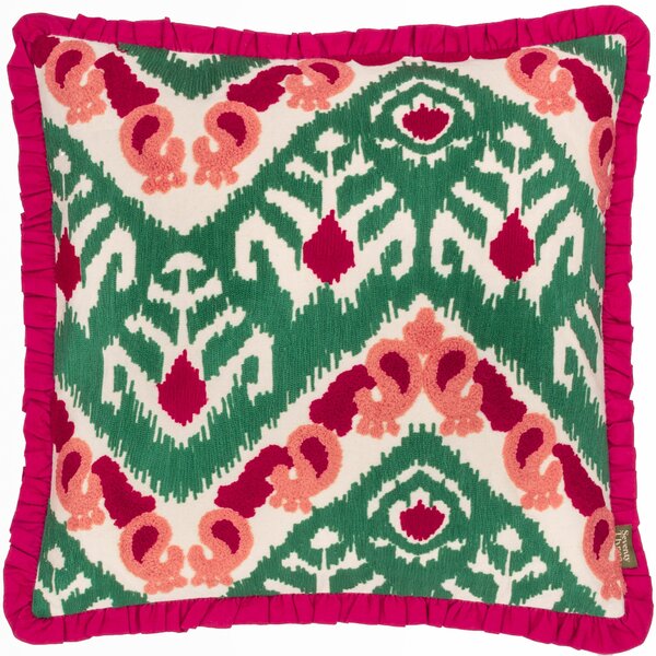 Henderson Embroidered Cotton 45cm x 45cm Filled Cushion Cerise Jade